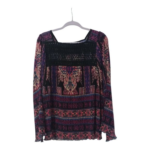 Nanette Lepore Crochet Square Neck Tunic Top Womens Medium Purple Bell Sleeve - Picture 1 of 14
